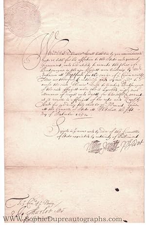 Document signed as President (William, circa 1580-1659, Regicide, M.P. for Warwick, President of ...