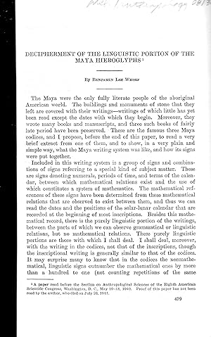 Imagen del vendedor de DECIPHERMENT OF THE LIGUISTIC PORTION OF THE MAYA HIEROGLYPHS. a la venta por Legacy Books