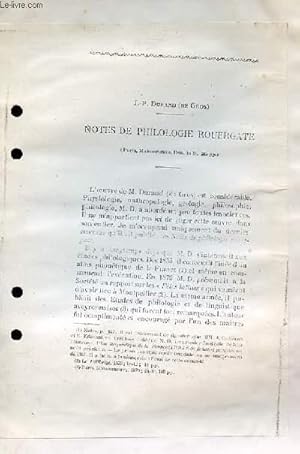 Bild des Verkufers fr Notes de Philologie Rouergate. (Photocopie) zum Verkauf von Le-Livre