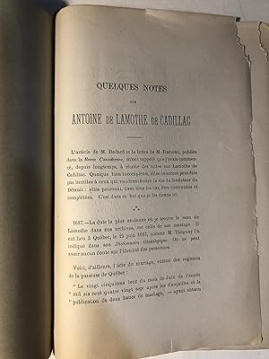 Seller image for Quelques notes sur Antoine de Lamothe de Cadillac for sale by 2Wakefield