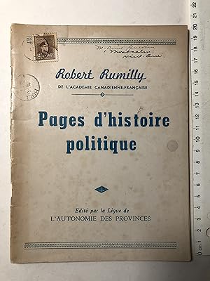 Seller image for Pages d'histoire politique for sale by 2Wakefield