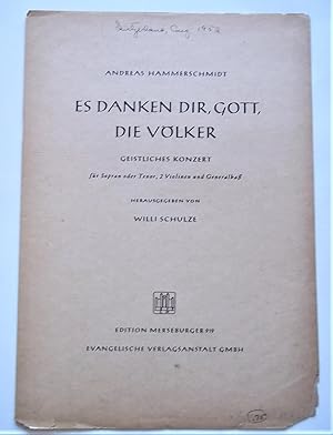 Image du vendeur pour Es Danken Dir, Gott, Die Volker: Geistliches Konzert, Fur Sopran Oder Tenor, 2 Violinen Und Generalbass (Sheet Music) mis en vente par Bloomsbury Books