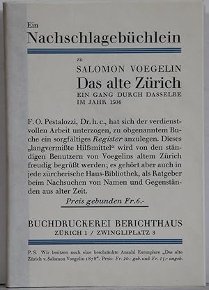 Register zu Salomon Voegelin: Das alte Zürich. Ein Gang durch dasselbe im Jahr 1504. Zweite Ausga...