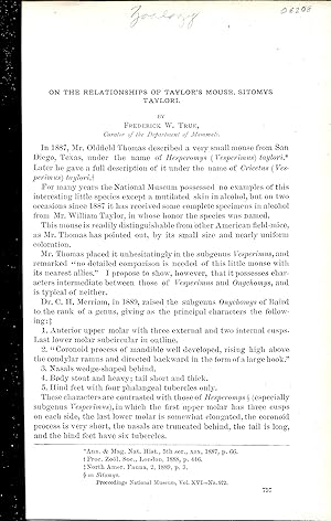 Immagine del venditore per ON THE RELATIONSHIPS OF TAYLOR'S MOUSE, SITOMYS TAYLORI. venduto da Legacy Books