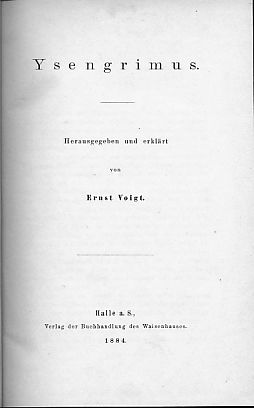 Bild des Verkufers fr Ysengrimus. hrsg. u. erklrt von Ernst Voigt. zum Verkauf von Fundus-Online GbR Borkert Schwarz Zerfa