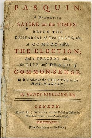 PASQUIN. A Dramatick Satire on the Times: Being the Rehearsal of Two Plays, viz. A Comedy call'd,...