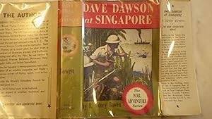 Seller image for Dave Dawson At Singapore, War Adventure Series#5, in Color Dustjacket of 4 Military men in White Shorts, White Combat Hats Peering Thru Jungle Holding Pistols as they Look out to Enemy At Sea. Lurking in China Sea & Hidd for sale by Bluff Park Rare Books