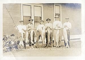 "A Days Catch at the Gulf 2 1/2 Hours Ride from McAllen" [titled in white in lower image]