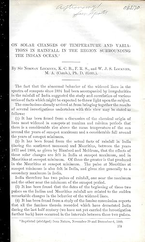 Bild des Verkufers fr ON SOLAR CHANGES OF TEMPERATURE AND VARIATIONS IN RAINFALL IN THE REGION SURROUNDING THE INDIAN OCEAN. zum Verkauf von Legacy Books