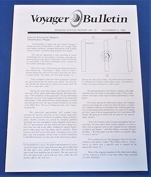 Seller image for Voyager Bulletin: Mission Status Report No. 72 (November 4, 1985) for sale by Bloomsbury Books