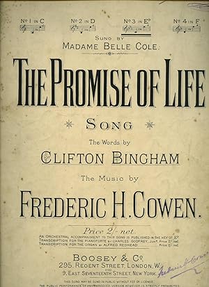 Image du vendeur pour The Promise of Life [Vintage Piano Sheet Music] mis en vente par Little Stour Books PBFA Member