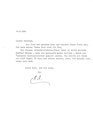 Maschinenschriftlicher Brief. [Autograph].