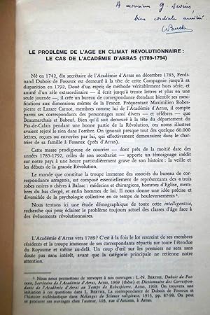 Seller image for LE PROBLEME DE L'AGE EN CLIMAT REVOLUTIONNAIRE : LE CAS DE L'ACADEMIE D'ARRAS (1789-1794) ENVOI for sale by Librairie RAIMOND