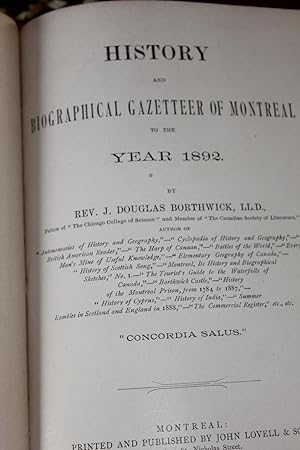 History and Biographical Gazetteer of Montreal to the Year 1892.