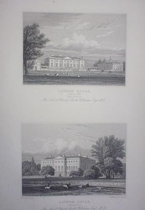 Fine Original Antique Engraved Print Illustrating Two Views of Lathom House in Lancashire. Publis...