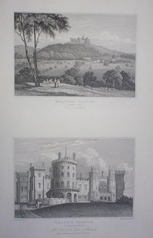Fine Original Antique Engraved Print Illustrating Two Views of Belvoir Castle in Leicestershire, ...