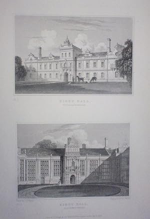 Fine Original Antique Engraved Print Illustrating Two Views of Kirby Hall in Northamptonshire. Pu...