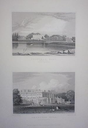 Fine Original Antique Engraved Print Illustrating Two Views of Trentham Hall in Staffordshire. Pu...