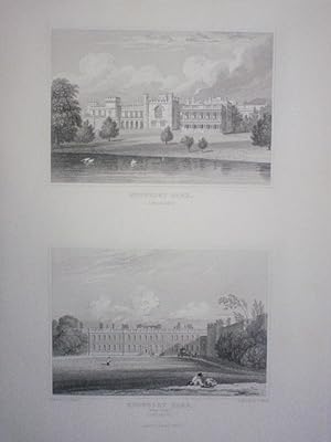 Fine Original Antique Engraved Print Illustrating Two Views of Knowsley Park in Lancashire. Publi...