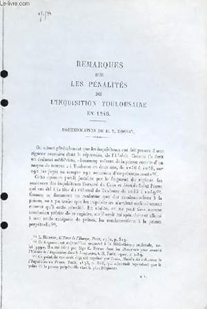 Immagine del venditore per Remarques sur les pnalits de l'Inquisition de Toulouse en 1246(Ouvrage photocopi) venduto da Le-Livre