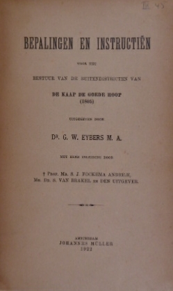 Bepalingen en instructiën voor het bestuur van de buitendistricten van de Kaap de Goede Hoop (180...