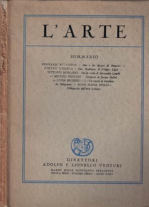 Imagen del vendedor de L'Arte, Rivista Bimestrale Di Storia Dell'Arte Medievale E Moderna. Volume Terzo, Nuova Serie a la venta por Barter Books Ltd