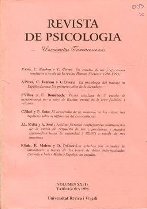 REVISTA DE PSICOLOGIA. UNIVERSITAS TARRACONENSIS. VOLUMEN XX (I).