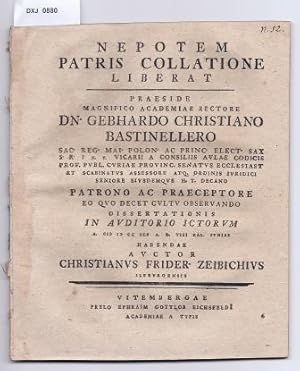 Imagen del vendedor de Nepotem Patris Collatione Liberat. Praes.: Gebhard Christian Bastineller. a la venta por Antiquariat Winfried Scholl (VDA/ILAB)