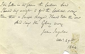 Quote handwritten and signed by Jean Ingelow (1820 - 1897).