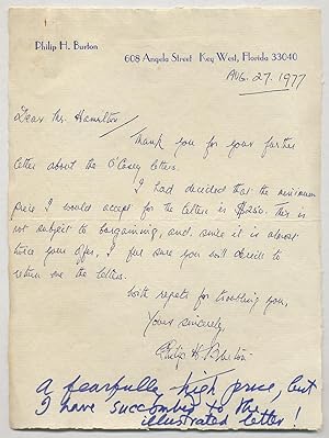 Bild des Verkufers fr Autograph Letter Signed to Charles Hamilton zum Verkauf von Between the Covers-Rare Books, Inc. ABAA