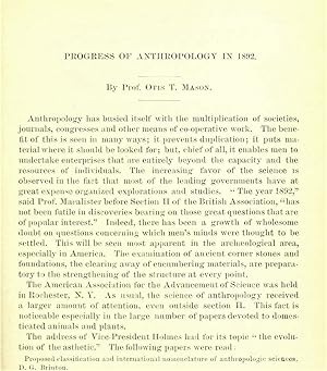 Image du vendeur pour Progress Of Anthropology In 1892 mis en vente par Legacy Books II