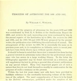 Image du vendeur pour Progress Of Astronomy For 1891 And 1892 mis en vente par Legacy Books II