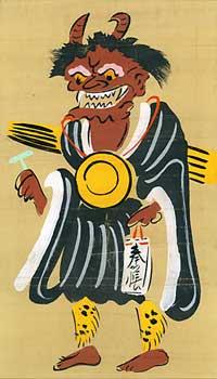 Praying Goblin dressed as a Buddhist Priest. (Oni no nenbutsu).