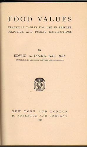 Immagine del venditore per Food Values; Practical Tables for Use in Private Practice and Public Institutions venduto da Clausen Books, RMABA