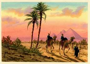 Camel Riders with Pyramids.