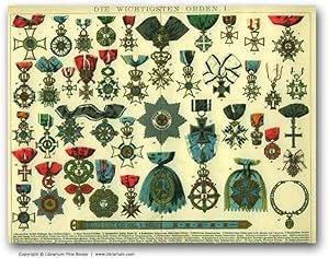 [Medals, Orders & Decorations]. Die wichtigsten Orden: I. [ORIGINAL CHROMOLITHOGRAPH PRINT].