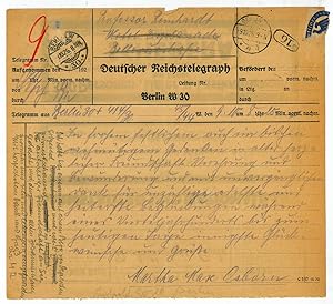 Seller image for Eigenh. Antwortnotiz mit Initialen. for sale by Antiquariat INLIBRIS Gilhofer Nfg. GmbH