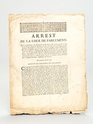 Arrest de la Cour de Parlement [ du 1er avril 1746 ], Qui. prohibe à ceux de la Religion Prétendu...