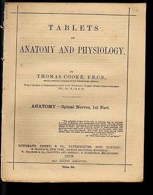 Seller image for Tablets of Anatomy and Physiology. Spinal Nerves 1st Part. for sale by Tony Hutchinson