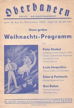 Programm - Zettel zu 'Unser großes Weihnachts - Programm' mit Peter Strobel, Lucie Jacqueline, Es...