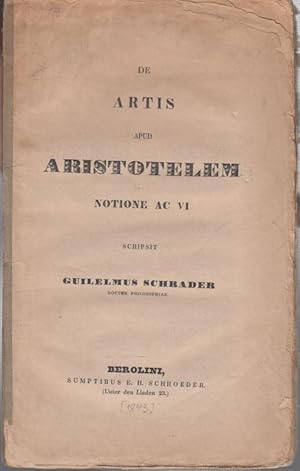 Bild des Verkufers fr De artis apud Aristotelem ac vi. zum Verkauf von Antiquariat Carl Wegner