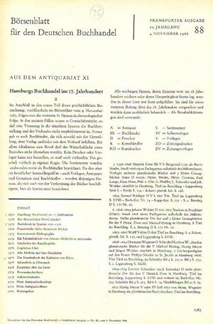 Bild des Verkufers fr Hamburgs Buchhandel im 17.Jahrhundert // Buchdruck in Spanien 1501-1520 // Das Stundenbuch der Katharina von Kleve // u.a. - enthalten in: Brsenblatt fr den Deutschen Buchhandel - Aus dem Antiquariat: zum Verkauf von Antiquariat Carl Wegner