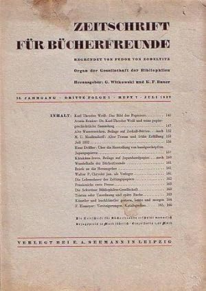 Seller image for Zeitschrift fr Bcherfreunde : Organ der Gesellschaft der Bibliophilen. 36. Jahrgang. Dritte Folge I. Heft 7, Juli 1932 for sale by Antiquariat Carl Wegner