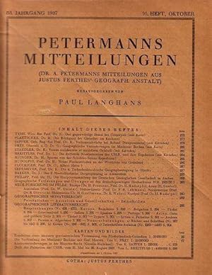 Seller image for Dr. A. Petermanns Mitteilungen aus Justus Perthes Geographischer Anstalt. Herausgegeben von Paul Langhans. Jahrgang 83, 10. Heft (Oktober), 1937. Im Inhalt u.a.: E. Tams 'Der gegenwrtige Stand der Geophysik' (mit Karte) / U. Frey 'Geographische Vernderungen im Moskauer Becken (mit Karte) / L. Breitfuss 'Die driftende Nordpolstation der USSR und ihre Ergebnisse' und geographischer Literatur- und Monatsbericht und Neuerscheinungen. for sale by Antiquariat Carl Wegner