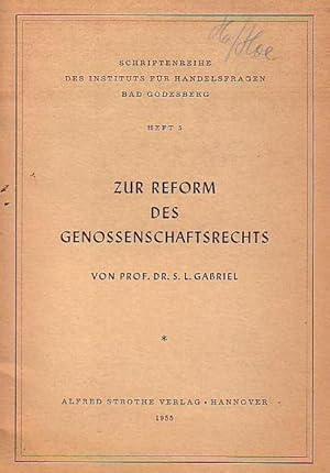 Bild des Verkufers fr Zur Reform des Genossenschaftsrechts. zum Verkauf von Antiquariat Carl Wegner