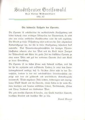 Seller image for Stadttheater Greifswald - Das kleine Bhnenblatt 1941 / 1942 Prsentiert die Operette "Der Zarewitsch". Herausgegeben von Dr.Claus Dietrich Koch und Hans Kneer. for sale by Antiquariat Carl Wegner