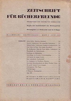 Seller image for Zeitschrift fr Bcherfreunde : Organ der Gesellschaft der Bibliophilen. 36. Jahrgang. Dritte Folge I. Heft 6, Juni 1932. for sale by Antiquariat Carl Wegner