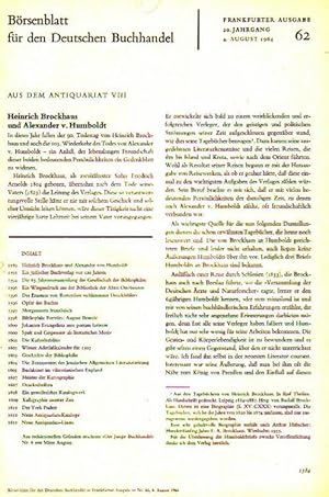 Bild des Verkufers fr Heinrich Brockhaus und Alexander von Humboldt // Ein jdischer Buchverlag vor 120 Jahren // Des Erasmus von Rotterdam ">schlimmster Druckfehler" // u.a. - enthalten in: Brsenblatt fr den Deutschen Buchhandel - Aus dem Antiquariat:: zum Verkauf von Antiquariat Carl Wegner