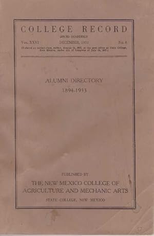 COLLEGE RECORD; Alumni Directory 1894-1933