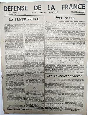 DEFENSE DE LA FRANCE - JOURNAL FONDE LE 14 JUILLET 1941 - N° 38 du 20 Septembre 1943 : LA FLETRIS...